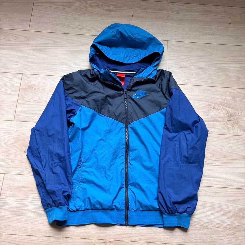 Nike Windrunner Hooded Windbreaker Jacket Blue Colorblock Youth XL Women S‎
